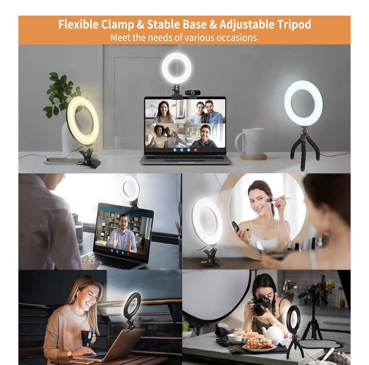 Clip-On Video Conference Lighting Kit with 5 Color Modes – USB Powered & Compact