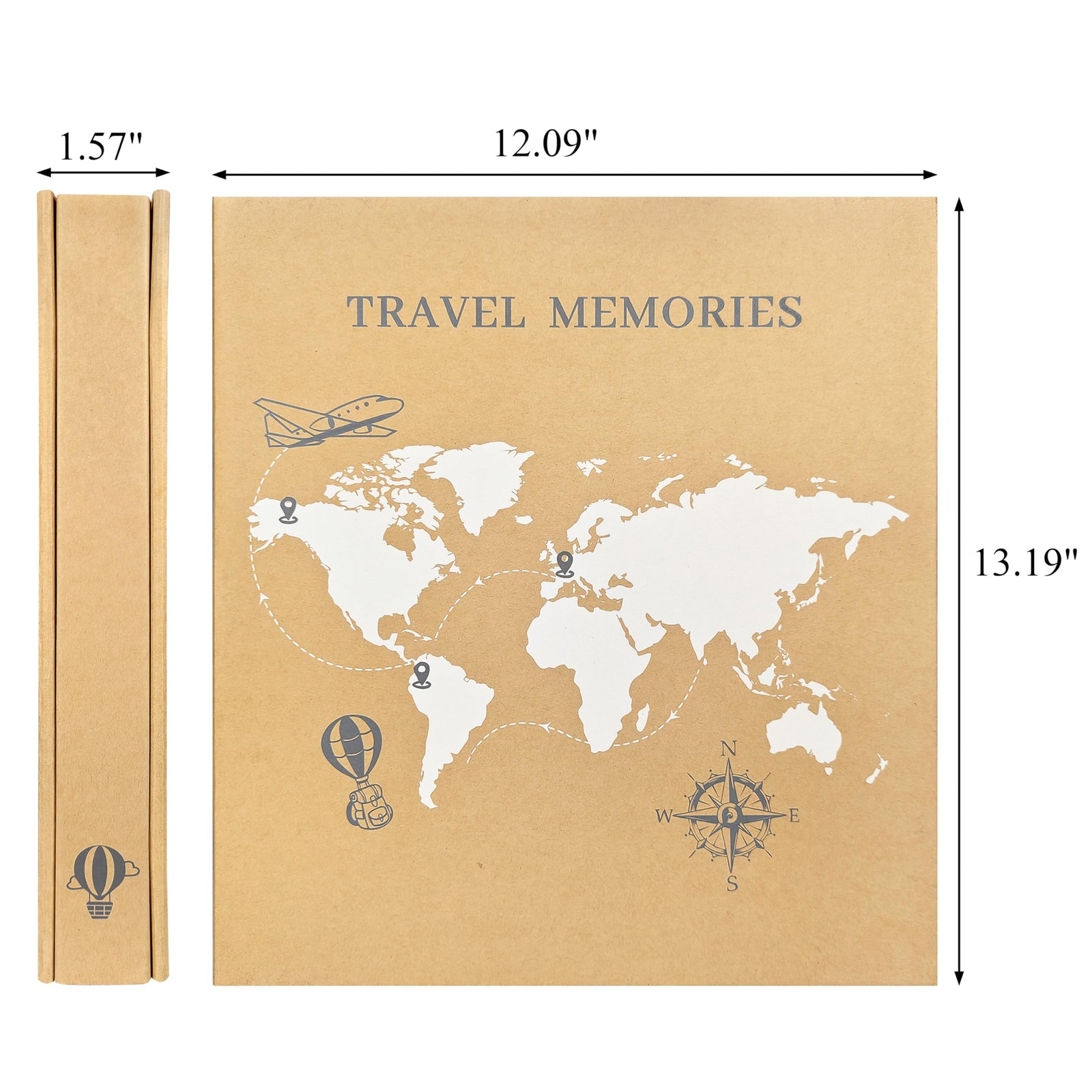 Travel Photo Album 4×6 300 Photos,5 Pockets Per Page,World Map Kraft Cover Va…