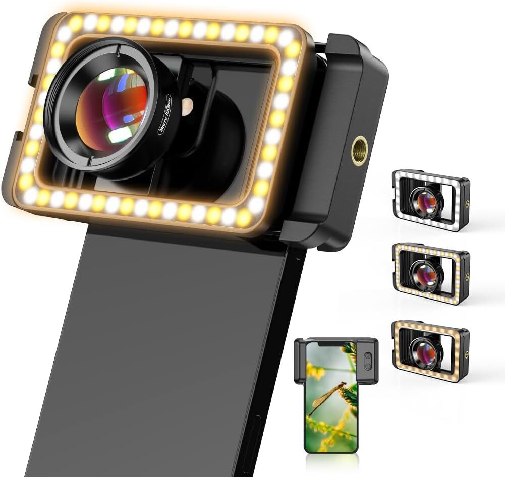 APEXEL 100mm Macro Lens With Fill Light 17mm Thread Adapter for iPhone Samsung