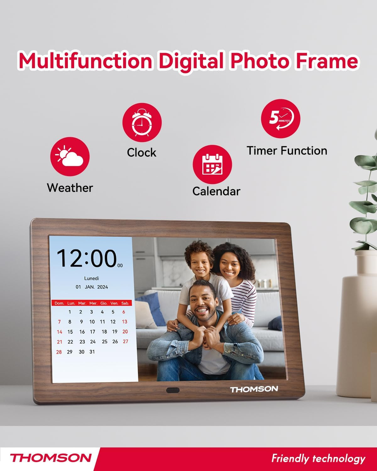 8″ Digital Picture Frame – Ultra Clear IPS Screen, Remote Control, Wooden Frame