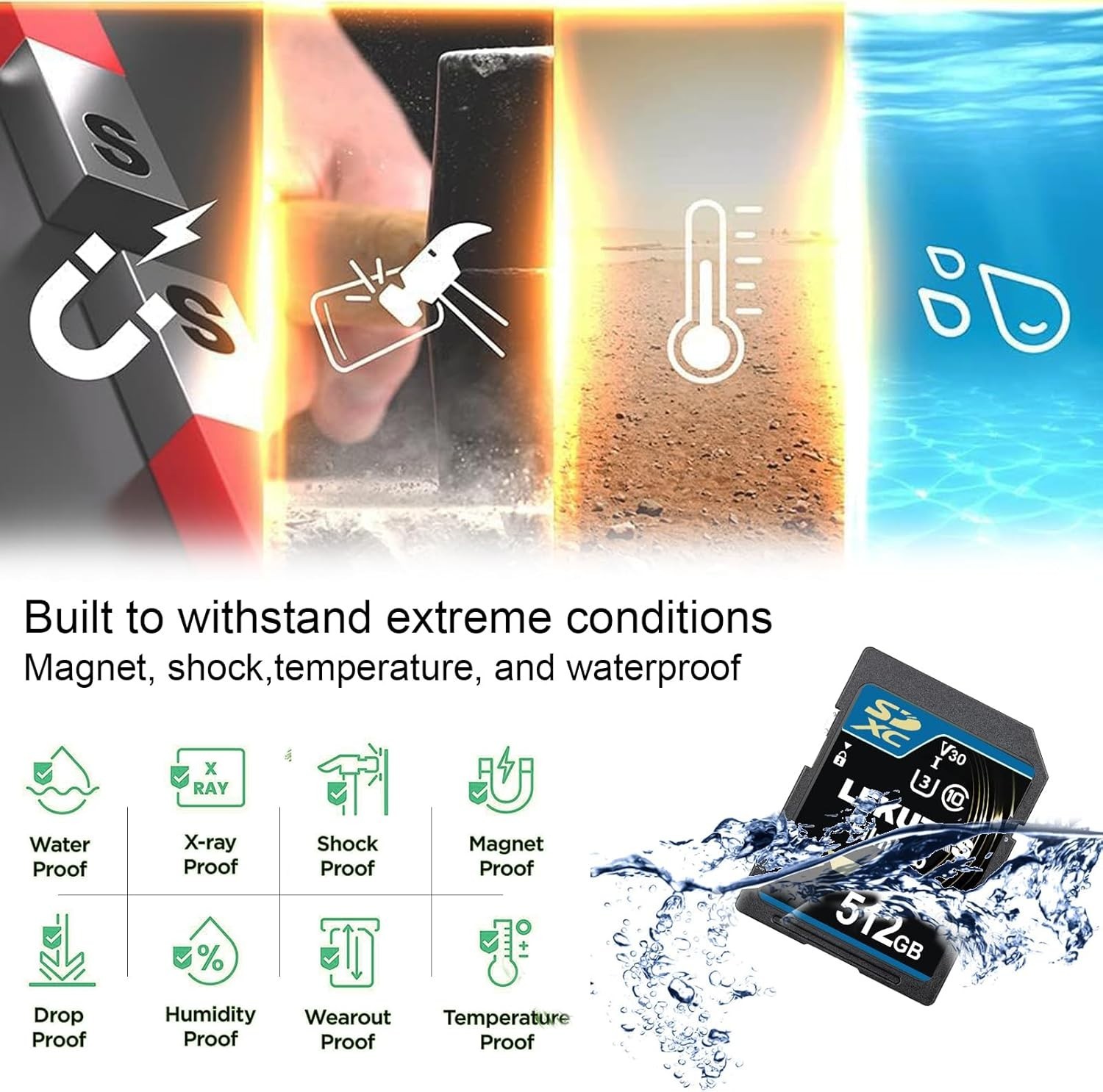 512GB SDXC UHS-I Memory Card – Up to 200MB/s Read Speed, C10, U3, V30, 4K UHD,