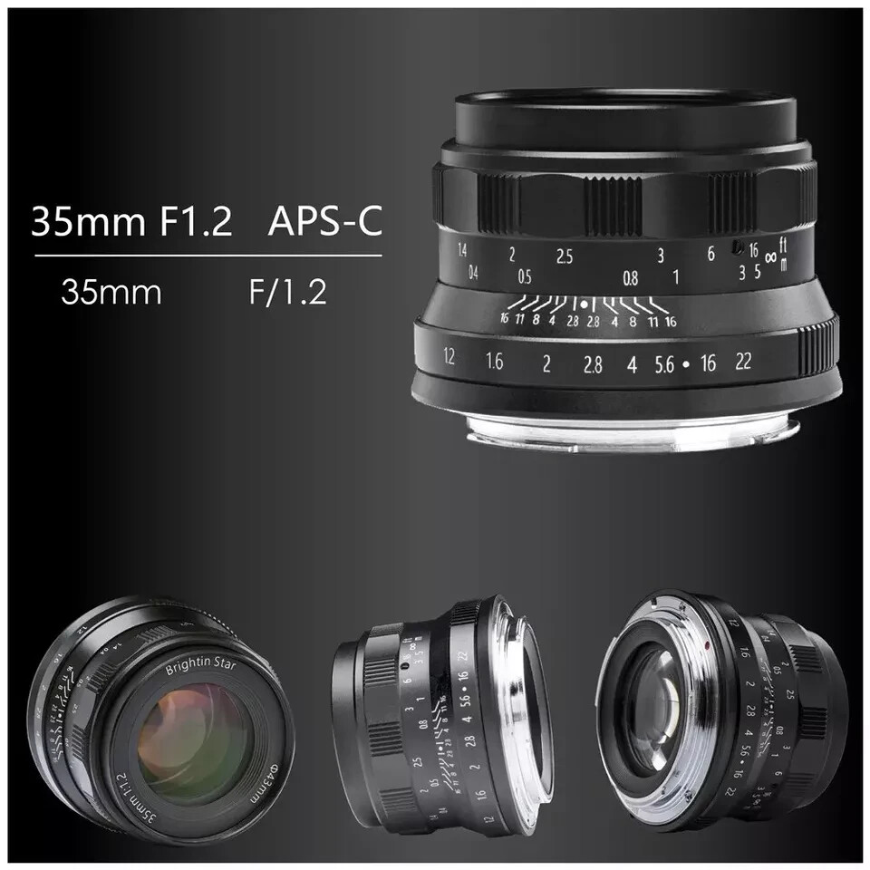 Brightin Star 35mm F1.2 APS-C Lens for Sony E,Fuji X Canon EOS,M4/3 Mount Camera
