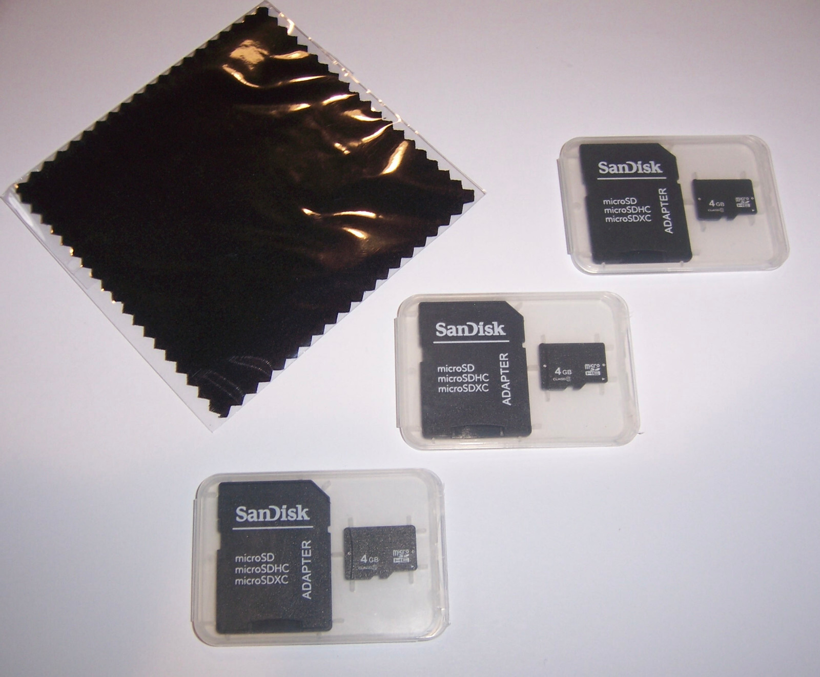 Lot of 3 New 4GB Micro SD Memory Cards, 4 GB MicroSD + Cleaning Cloth – USA