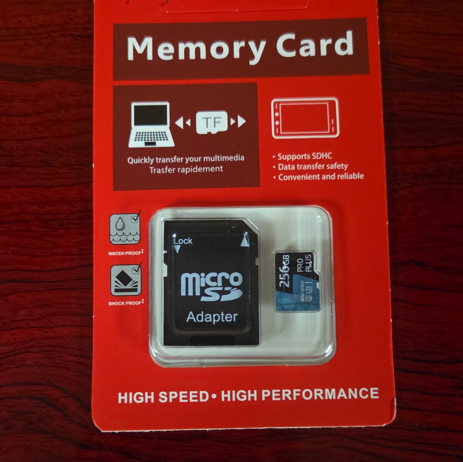 256GB MicroSDHC High Speed Waterproof Shockproof Memory Card + SD Adapter