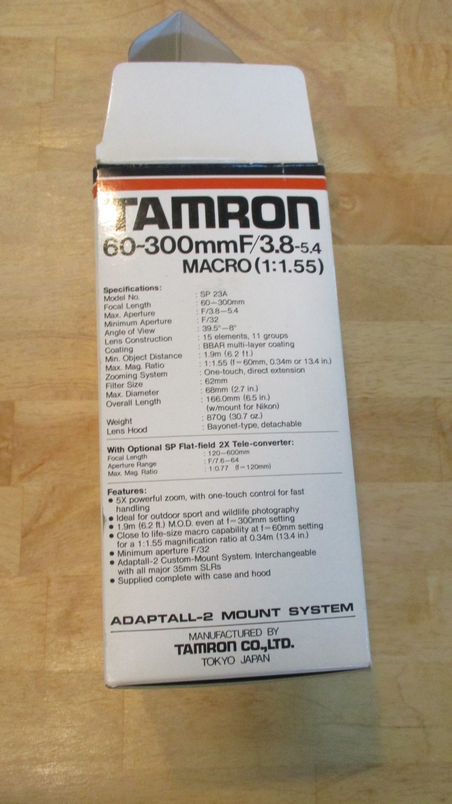 TAMRON 60-300mm F/3.8-5.4 Adaptall- Camera Lens W/ hood, case covers, box