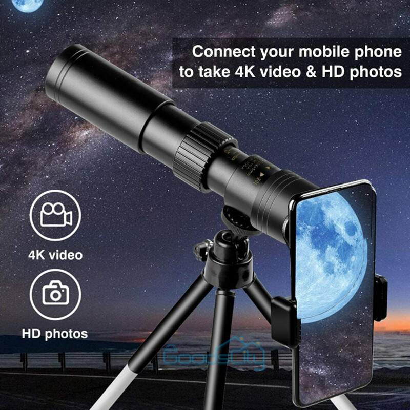 Day/Night Military 10-300X40mm Zoom HD Monocular Phone Telescope w/Tripod + Clip
