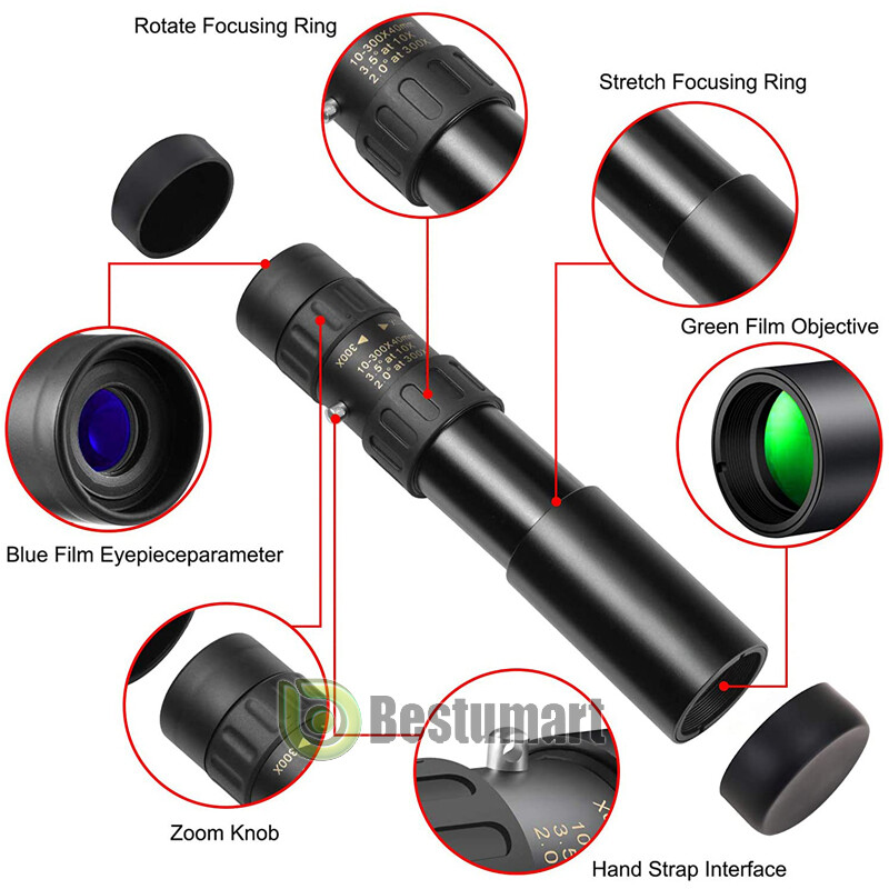 4k 10-300X40mm Zoom Optical HD Lens Monocular Telescope Telephoto for Cell Phone