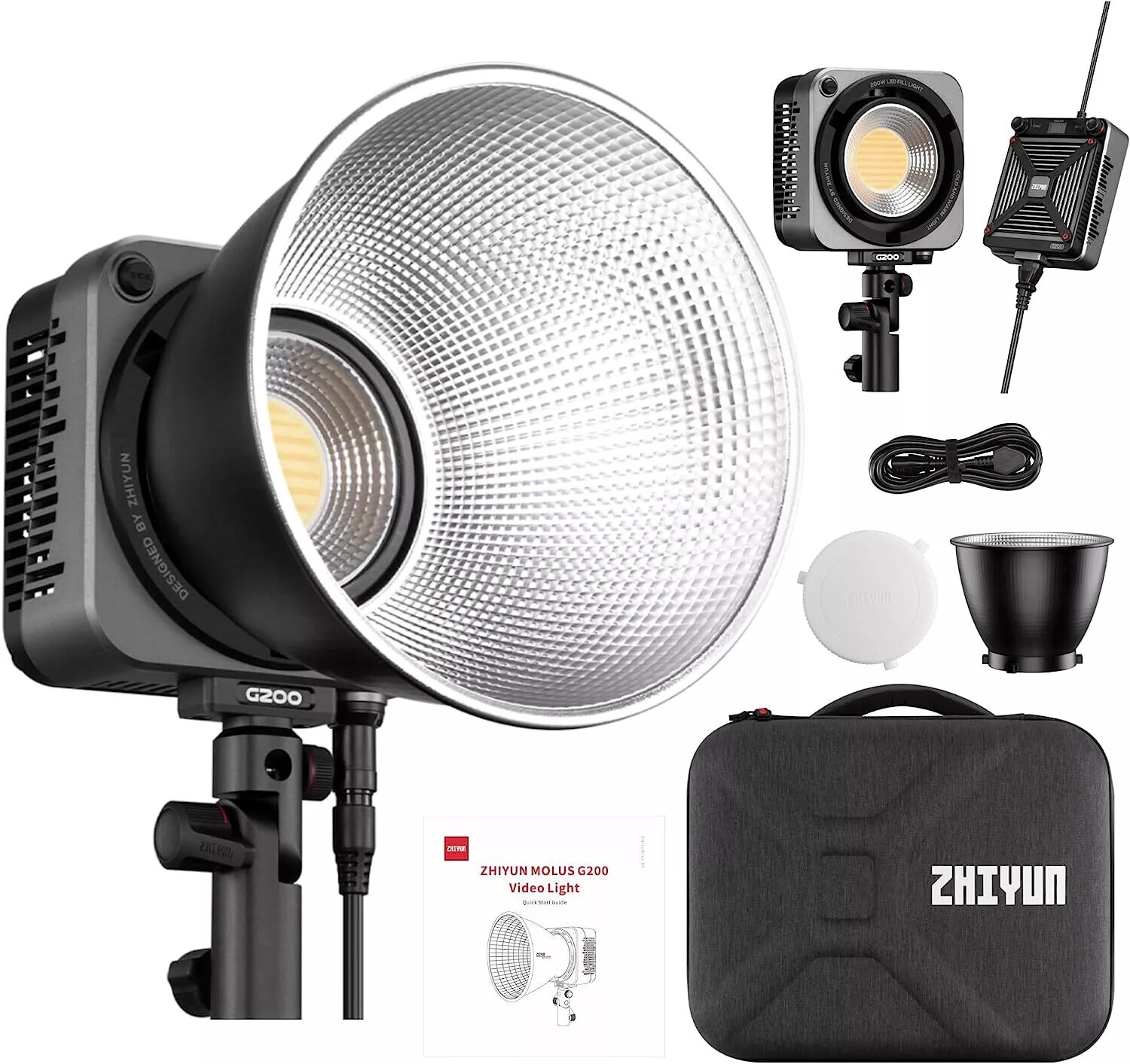 ZHIYUN Molus G200 200W Bi-Color LED Video Light Bowen Mount Photography Lighting