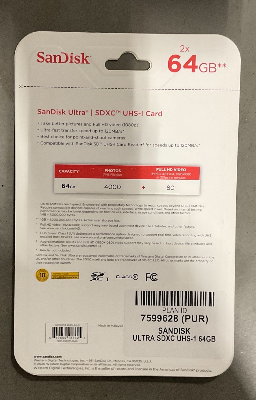SanDisk Ultra SDXC UHS-I Card 2 Pack of 64GB