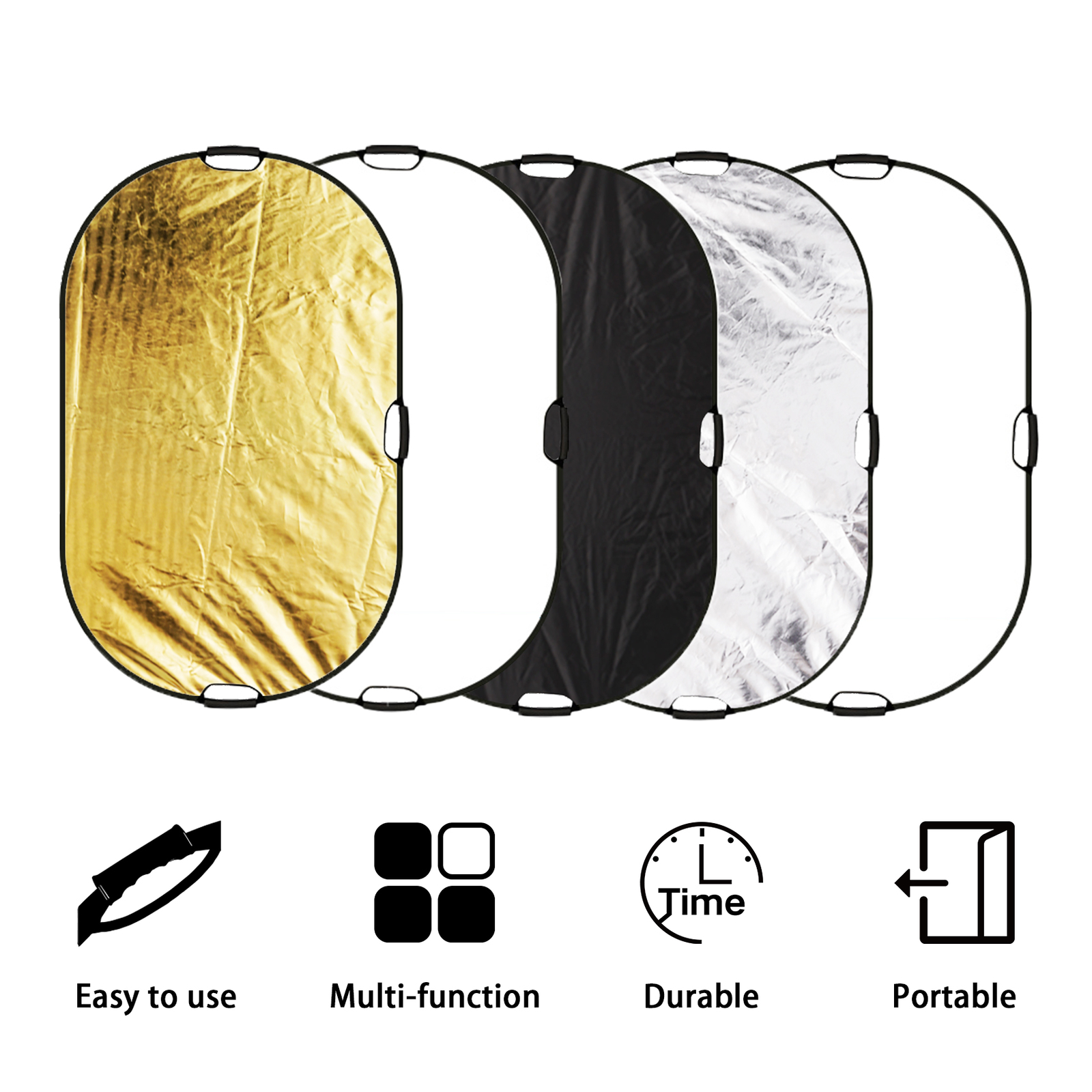 47″ x 32″ Light Reflector Panel Studio Photography Photo Collapsible Oval 5 in 1