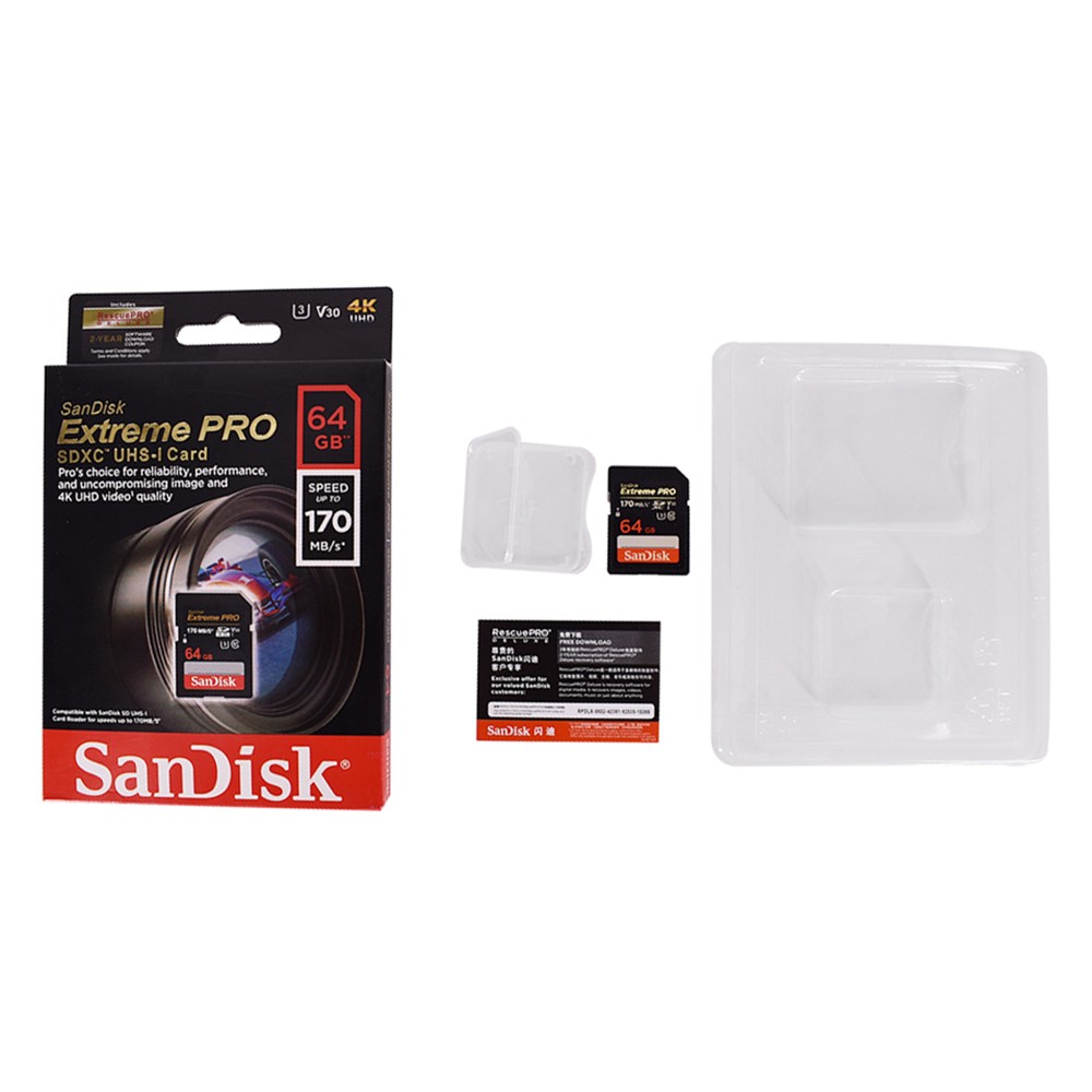 SanDisk 64GB Extreme PRO SD SDXC Card 170MB/s Class 10 UHS-1 U3 4K Memory V3