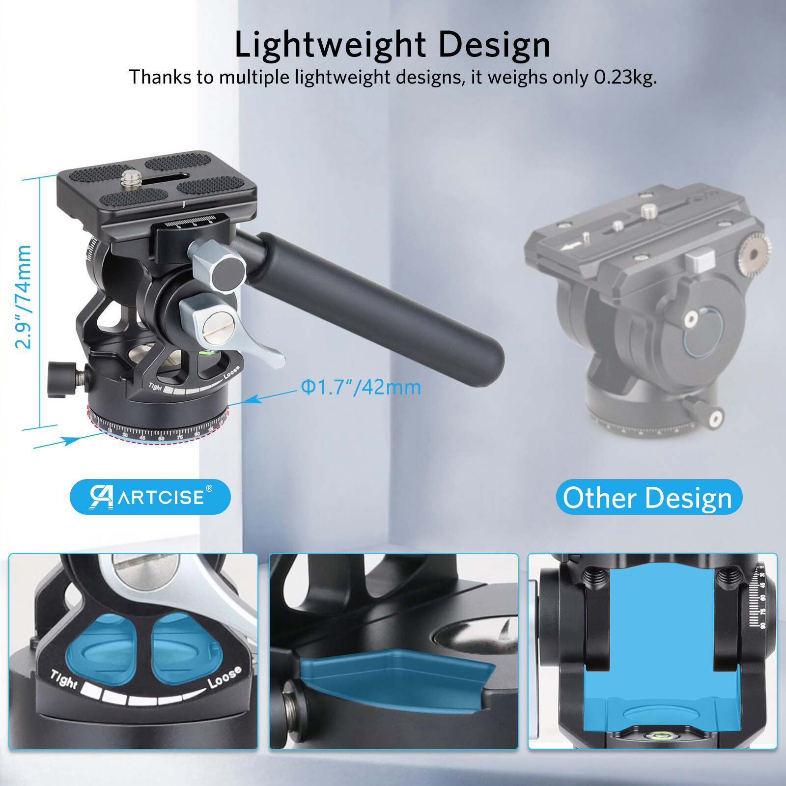 ARTCISE Panoramic Tripod Fluid Head Panoramic Pan Tilt Head W/ QR Plate
