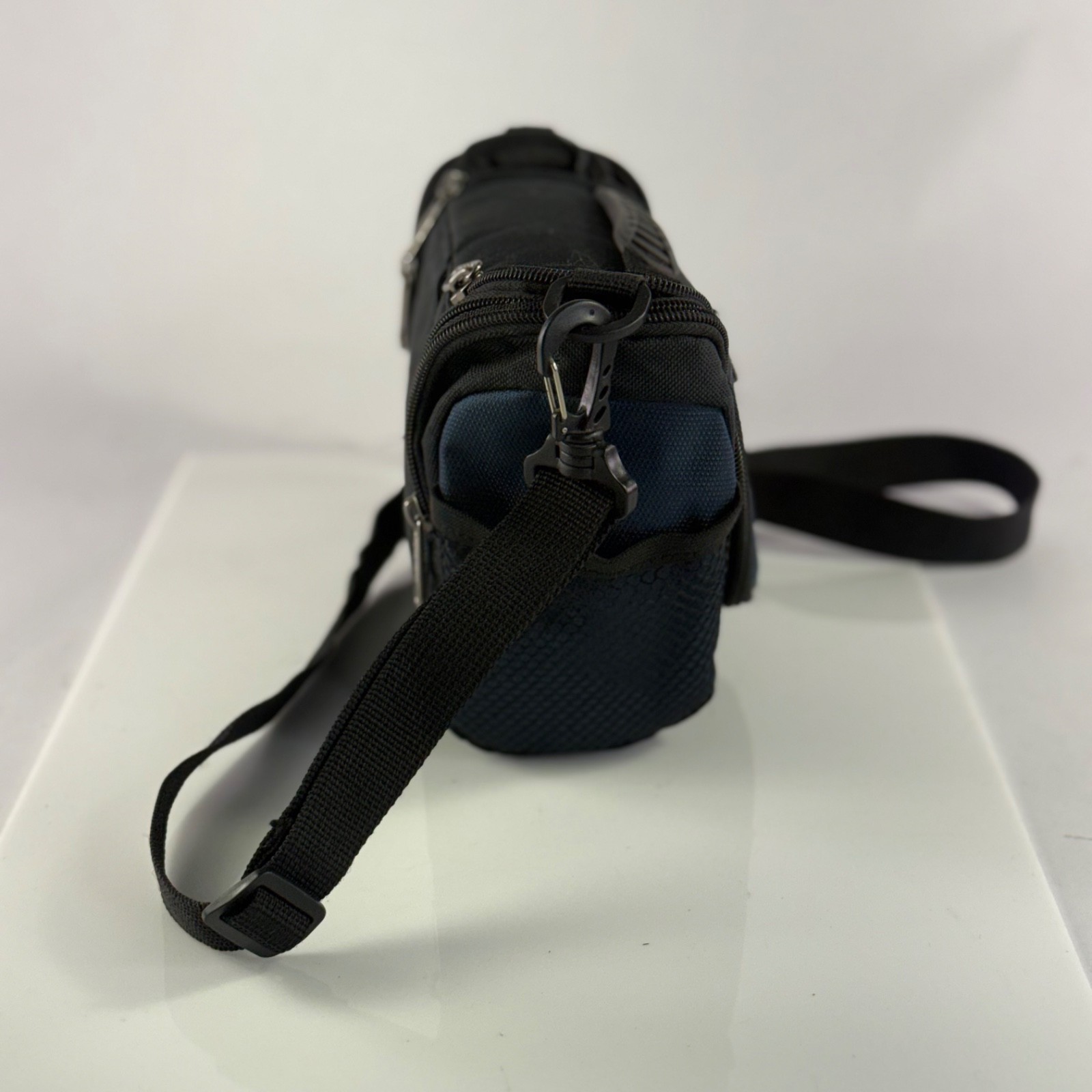 LeZura Small Padded Camera Shoulder Bag Blue Black Multi-Pocket with Adjustable