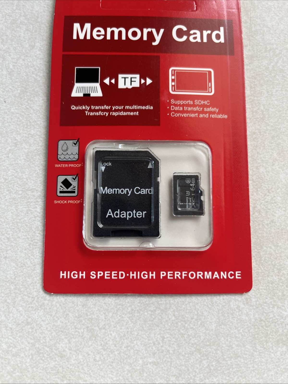 64GB SDHC Memory Card with Adapter for High Speed New Sealed Pics