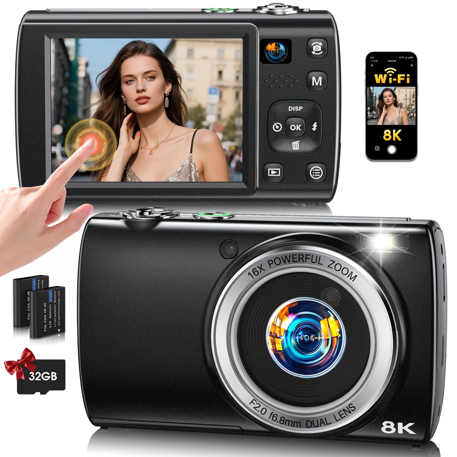 8K Digital Camera for Photography 2026 Latest WiFi 88MP Vlogging Camera for Y…