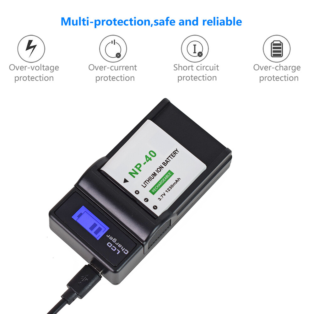 3.7V Battery 2Pack +LCD Charger for CA-NP40 CANP40 CA-MP40 D-CNP40-Y DB-CANP40