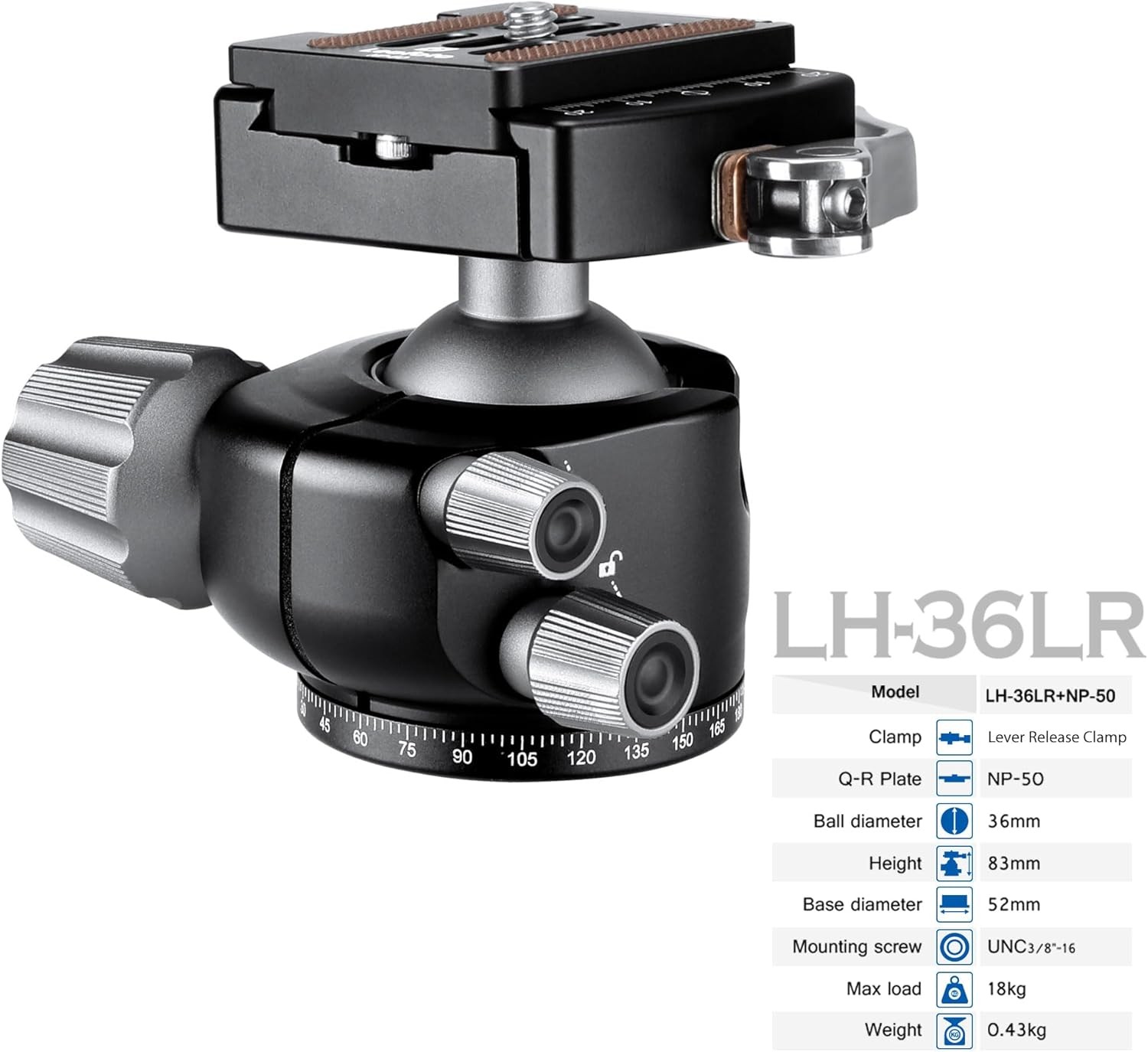 Panoramic Ball Head LEOFOTO 83mm Quick Release 39LB Load