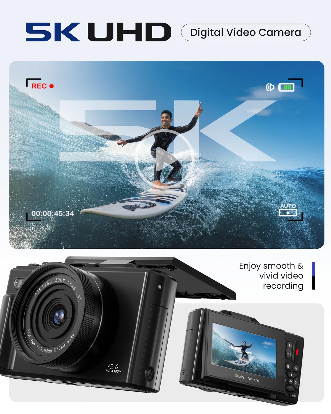 5K Digital for Photography – 75MP Autofocus Vlogging with 64GB SD Card, WiFi,…