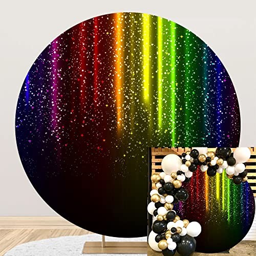Neon Glow Party Round Backdrop Cover Fabric Let’s Glow 7.2×7.2ft-Diameter