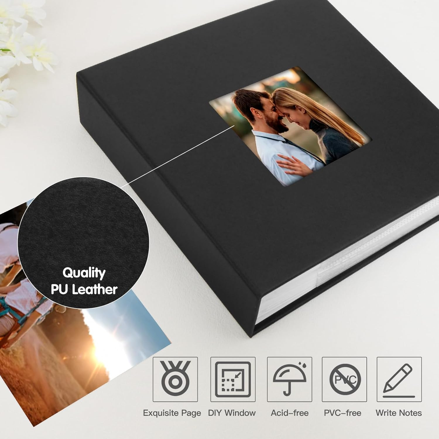 XFveivoo Photo Album 4×6 240 Photos with Writing Space Leather Cover with Front