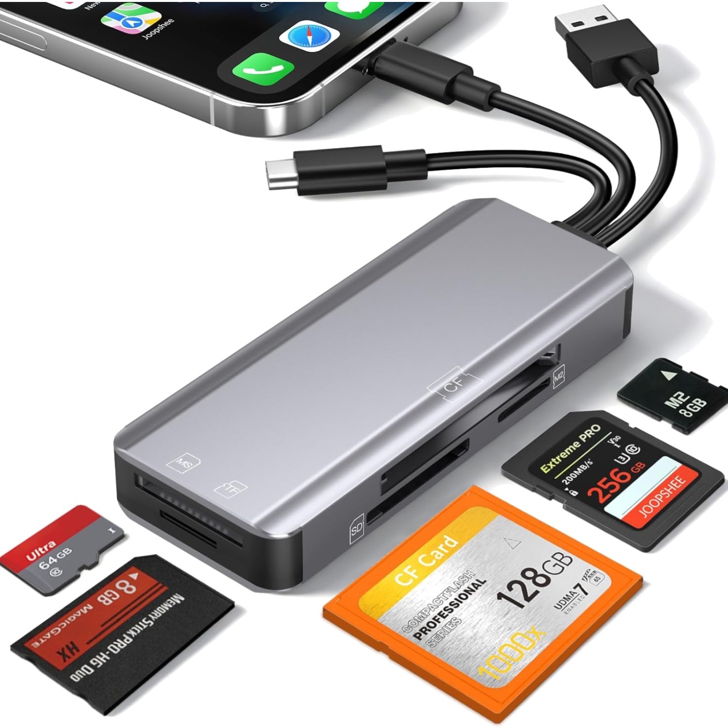 5-in-1 Multi Memory Card Reader,Aluminum SD/TF/CF/MS/M2/Cfast/Memory Stick Pr…
