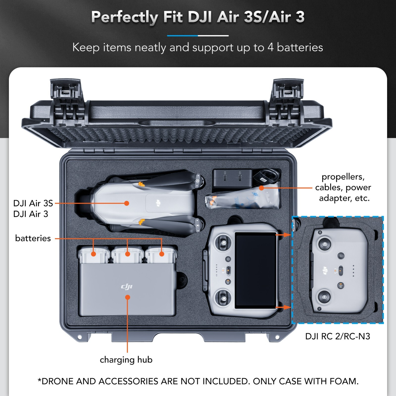 Lykus Titan MA310 Waterproof Hard Case for DJI Air 3 and DJI RC 2/RC-N2