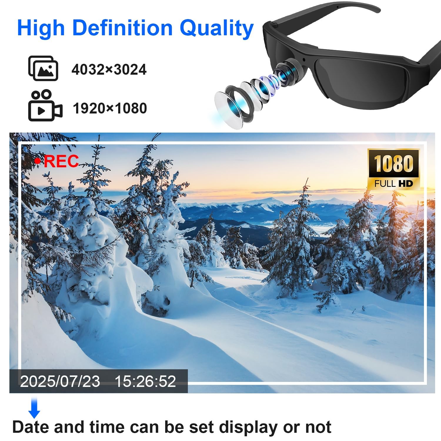 TANGMI 1080P Smart Action Sunglasses with 32GB SD Card