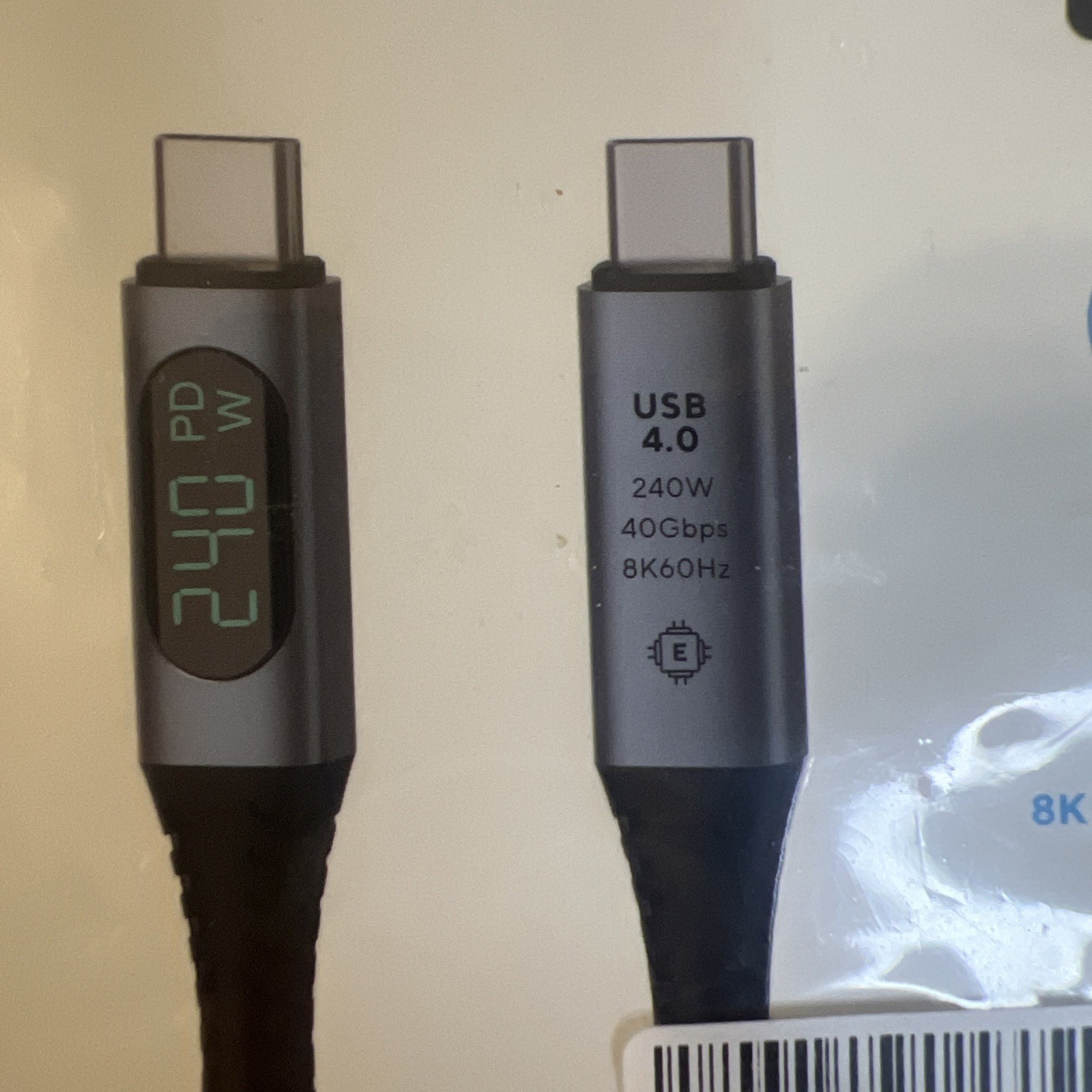 USB4 Cable 1ft USB-C to USB-C Cable 40Gbps Data Transfer 240W 8K@60Hz Display