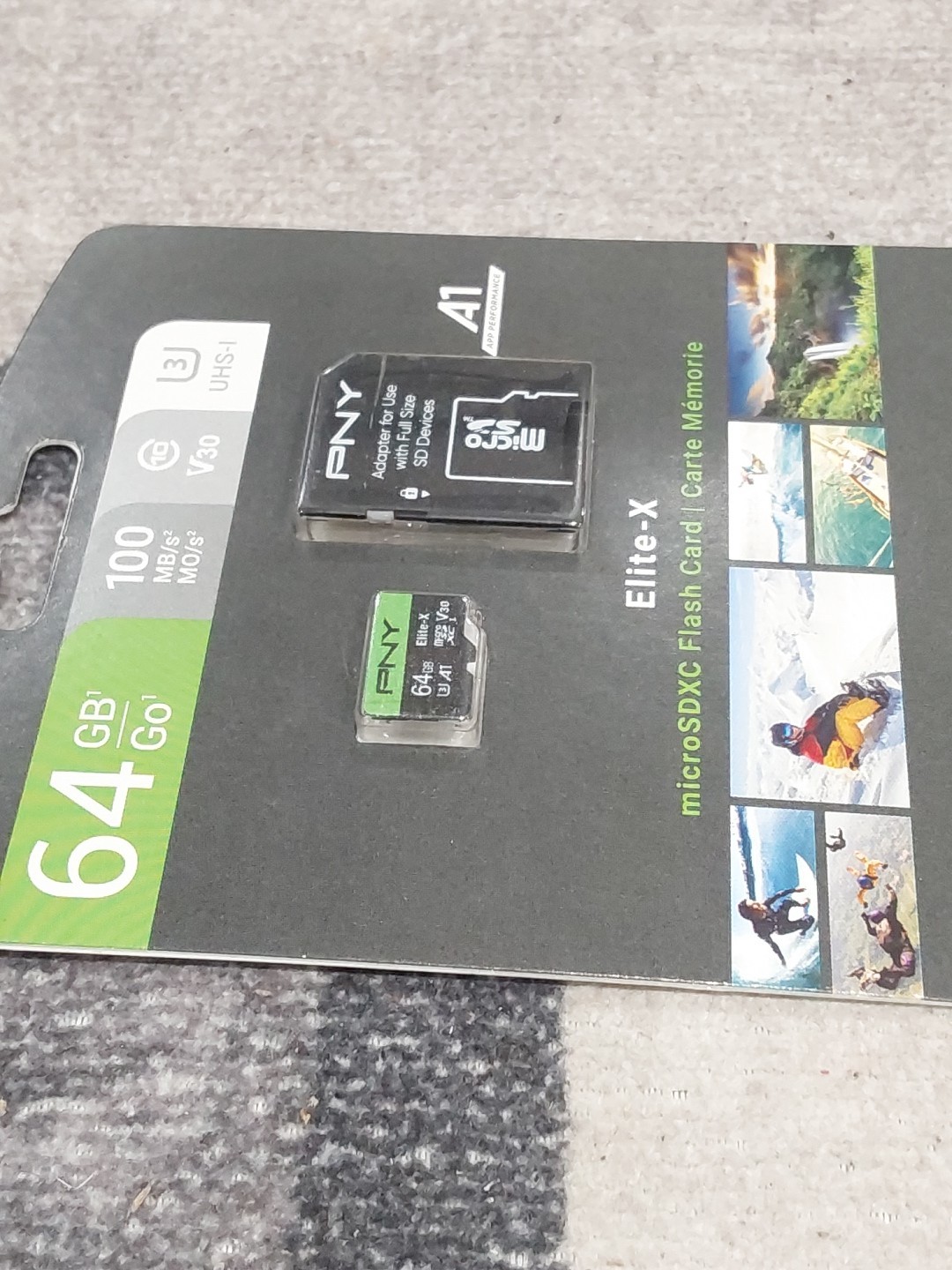 PNY P-SDU64GU3100EX-GE 64GB Elite-X Class 10 U3 V30 MicroSDXC Flash Card NEW J