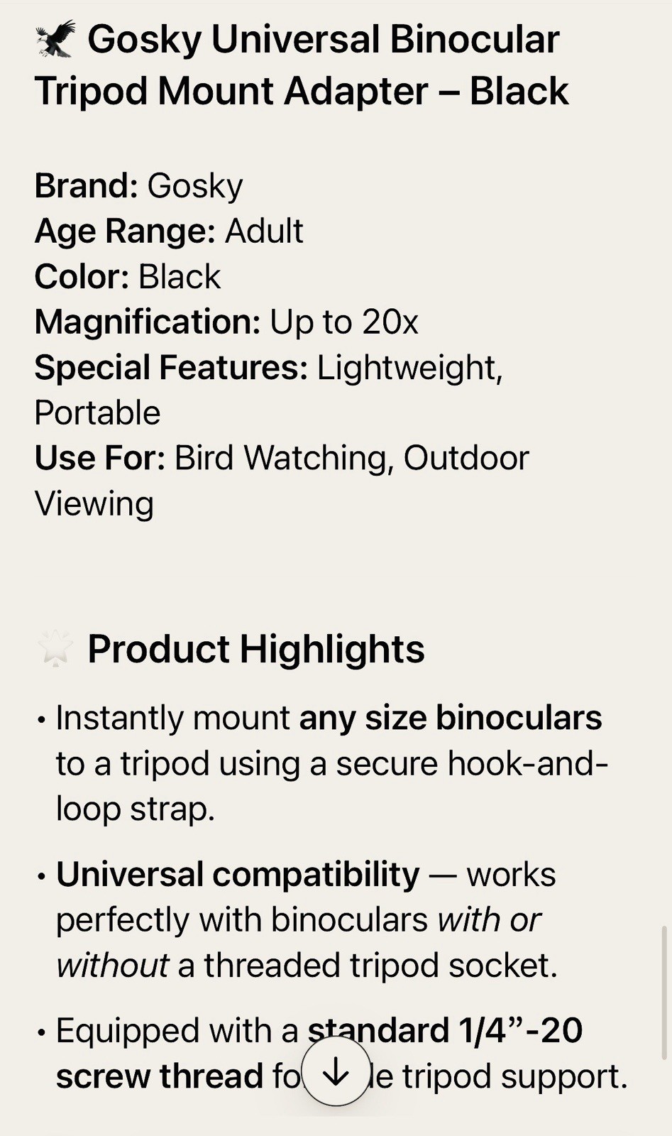 Gosky Universal Binocular Tripod Mount, Stabilite Binocular Tripod Adapter -1…