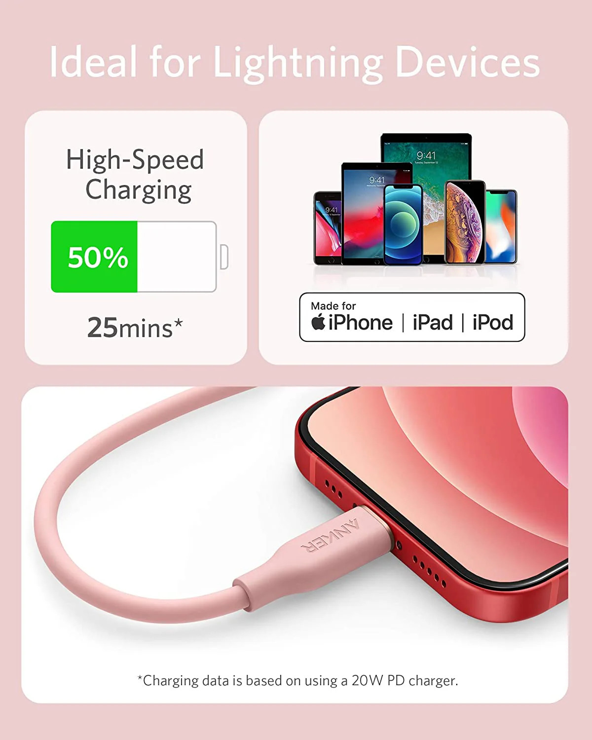 Anker b641/b USB-C to Lightning Cable (Flow, 3 ft Silicone)