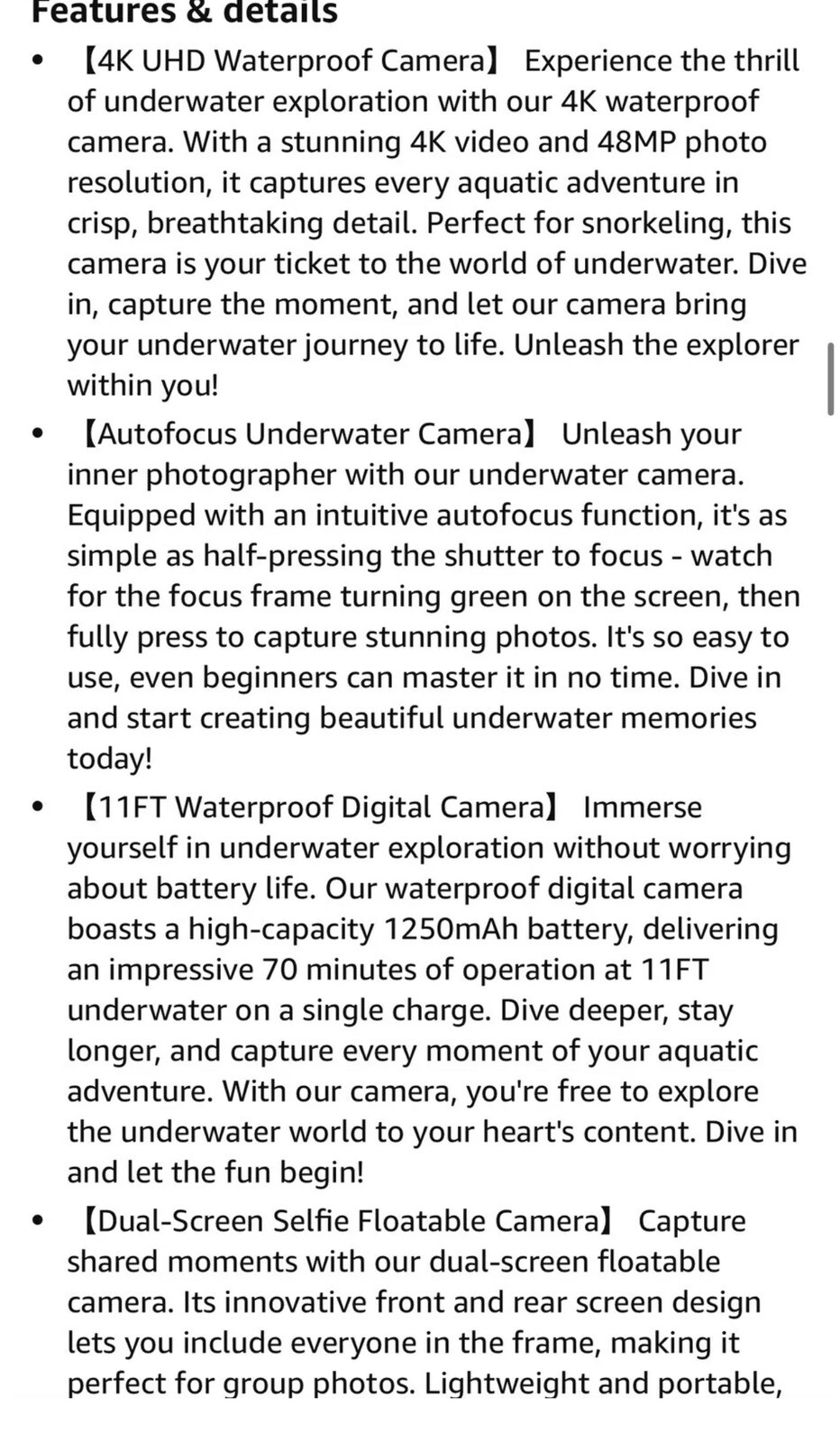 4K Underwater Camera 11FT Waterproof with 32GB Card 48MP Autofocus Dual-Screen..