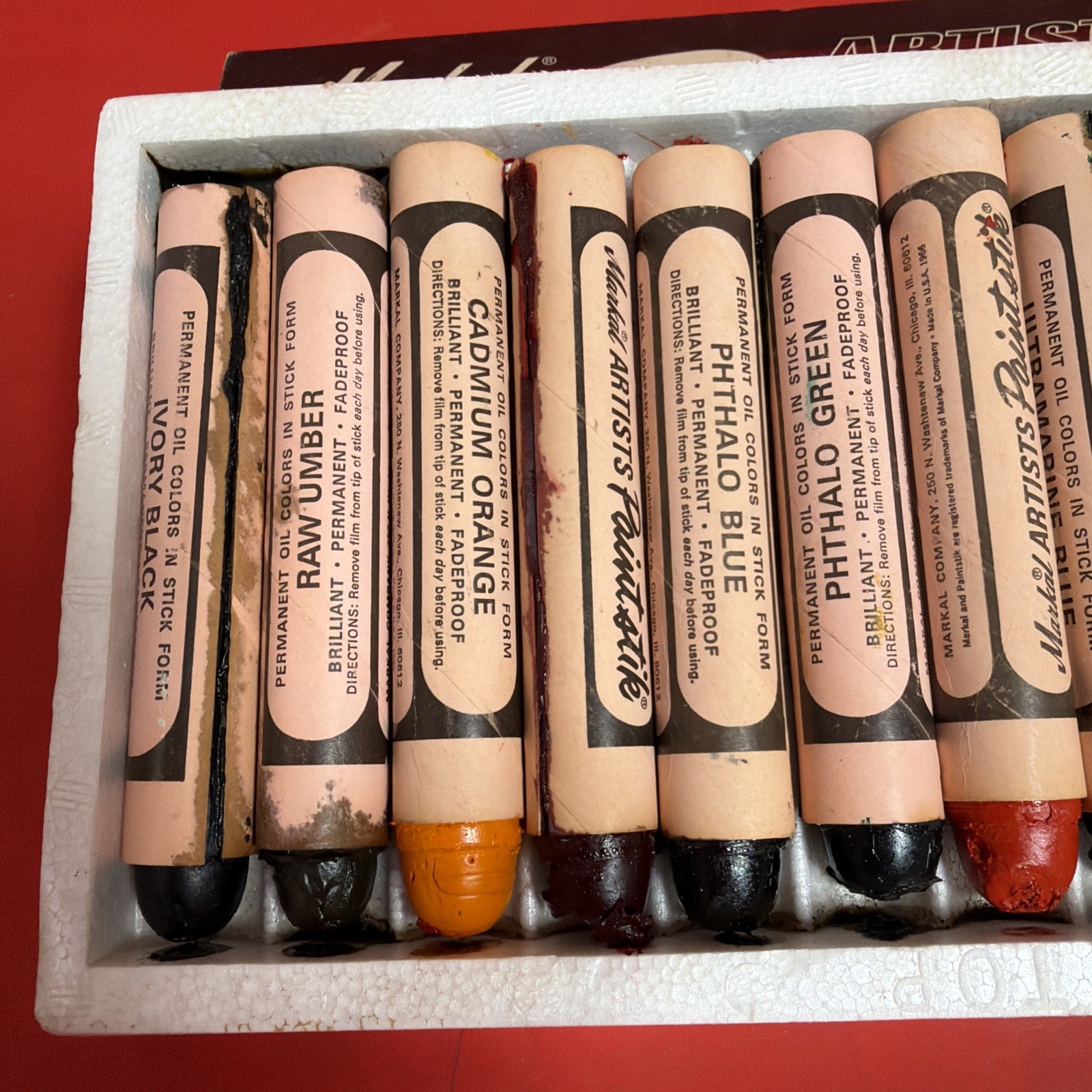 Vintage 1966 Markal Artists Paintstik AP-100 Oil Paint Stick Set 12 Colors
