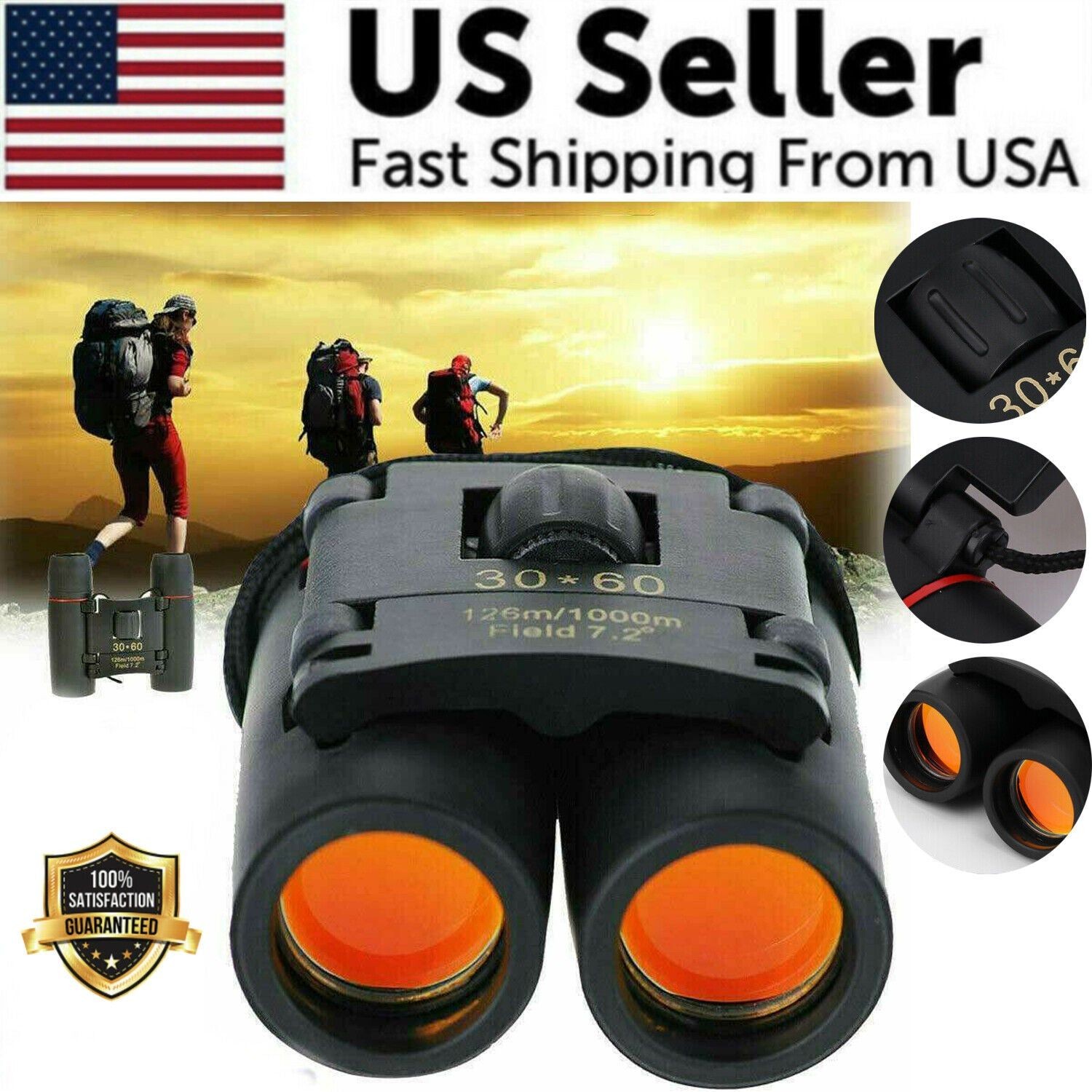 Binoculars 30×60 Zoom Outdoor Travel Compact Folding Telescope Hunting Day/Night