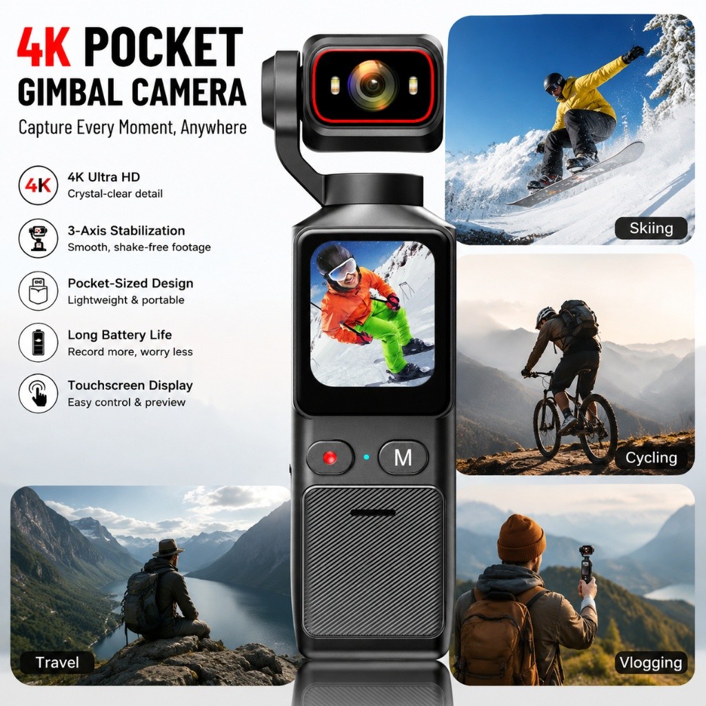 4K Vlogging Camera WiFi Pocket Body Camera Handheld POV Cameras with Video Audio