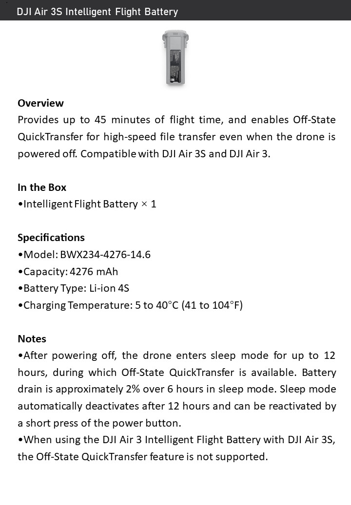 DJI Air 3S Intelligent Flight Battery For Air 3/3S – 4276 mAh, 45min Flight