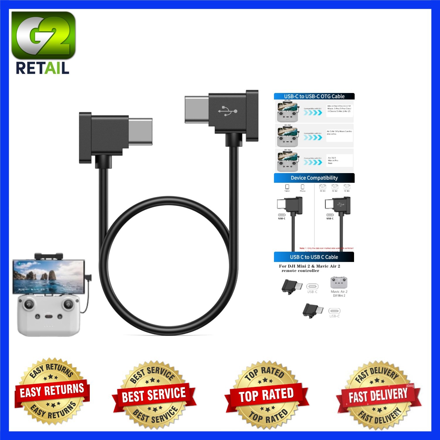 USB C to USB C Remote Controller Cable for DJI Mavic 3 Mini 2 Mini 3 Pro Air 2S