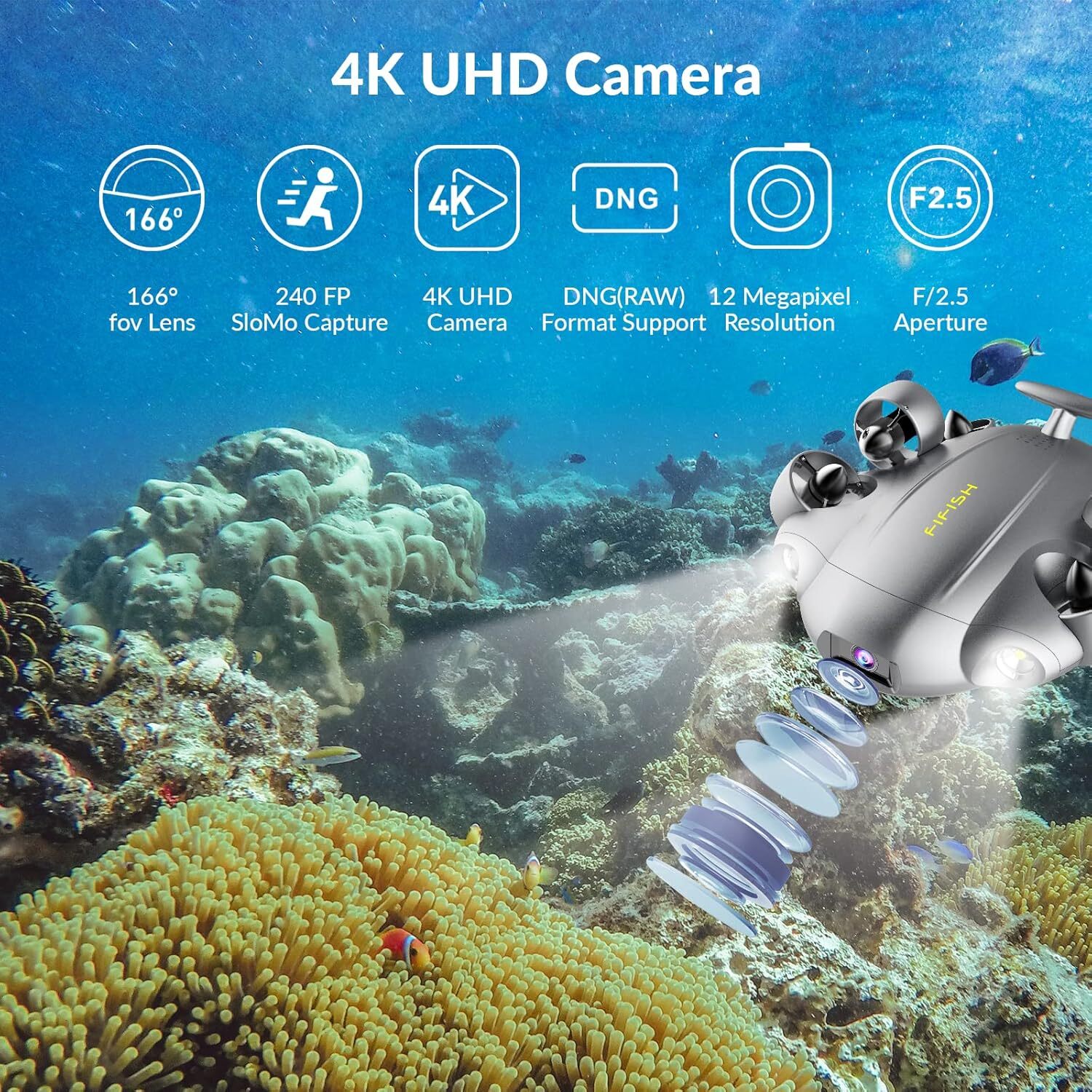 QYSEA FIFISH US V6 Underwater Drone 4K Camera AI Vision Portable ROV Q-Interface