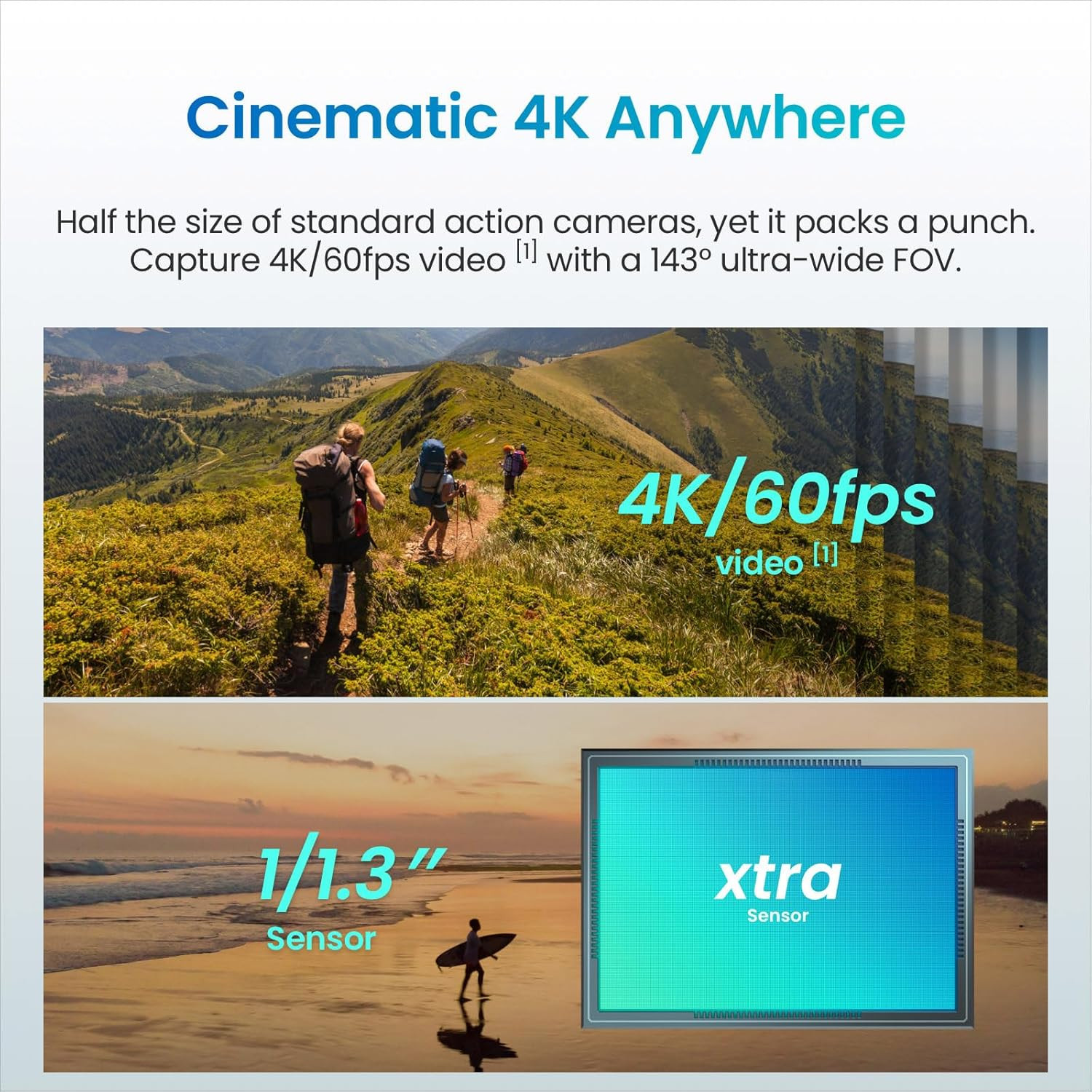 Xtra Atto Wearable 4K Action Camera (128GB), 54 G, Light and Compact, 1/1.3″ Sen