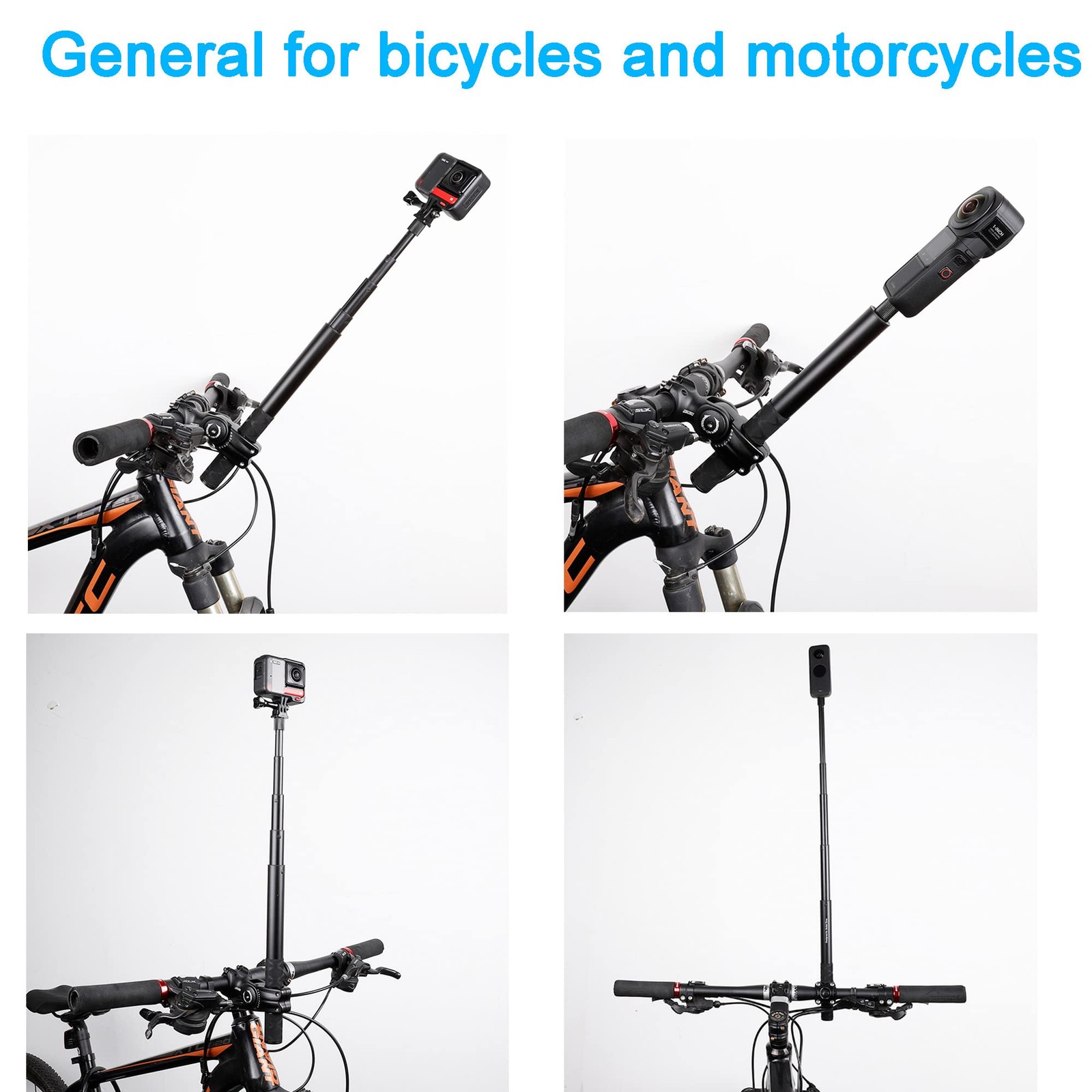 Third Person Perspective Handlebar Mount +114CM Invisible Selfie Stick for Bike
