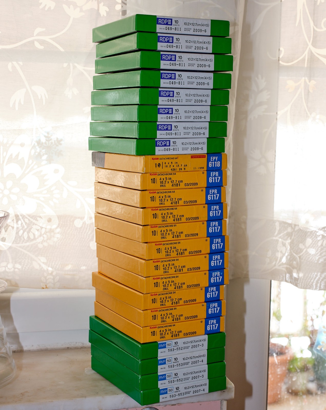 23 boxes expired 4×5 film. Sealed, Refrigerated .