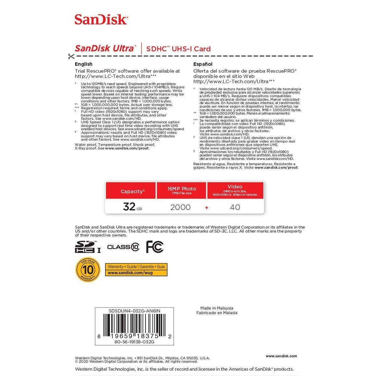 SanDisk Ultra 32GB SDHC UHS-I Memory Card – 120MB/s Full HD – SDSDUN4-032G