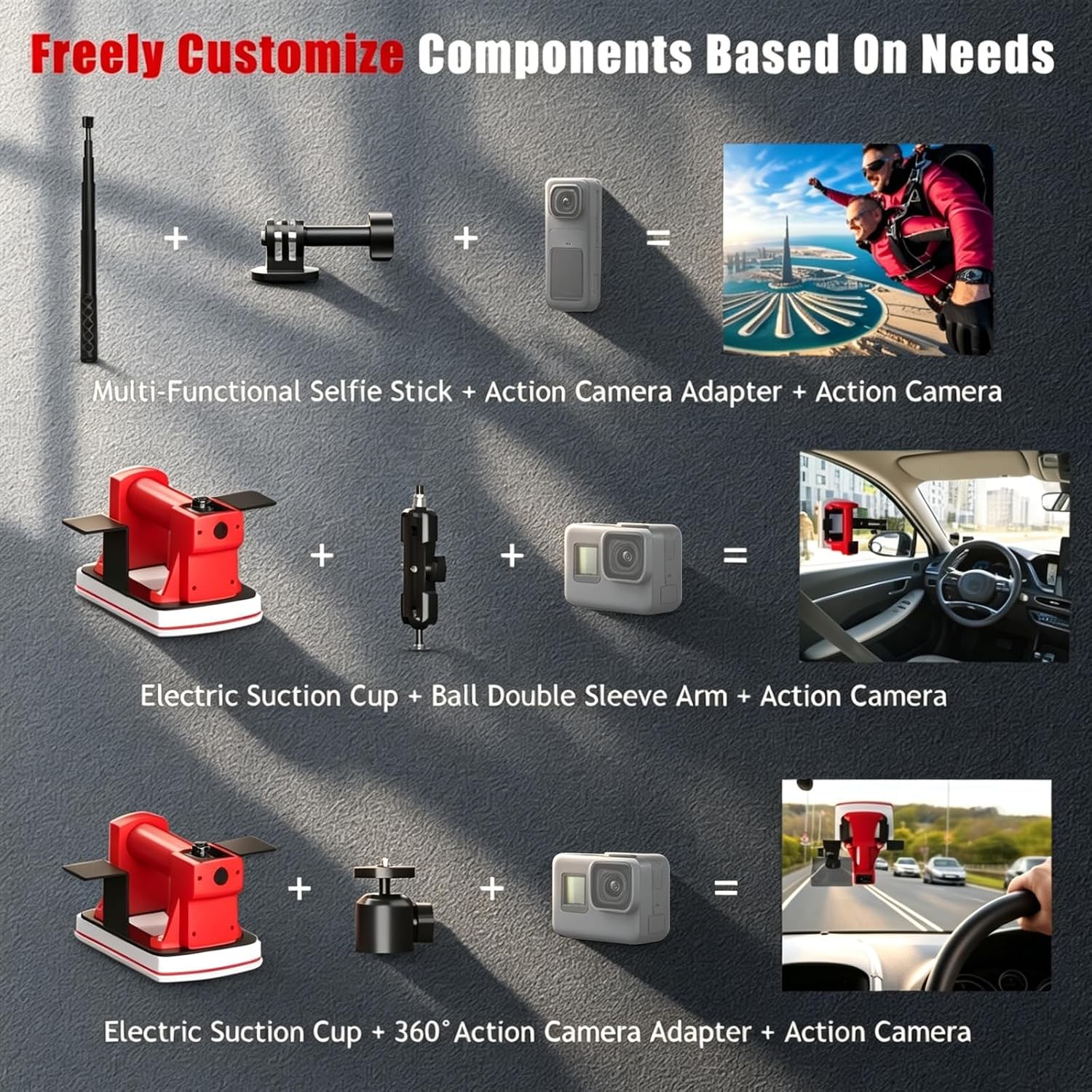 Electric Suction Cup Car Mount for Insta360 x5,x4, x3, x2, x,One RS,R, Automatic