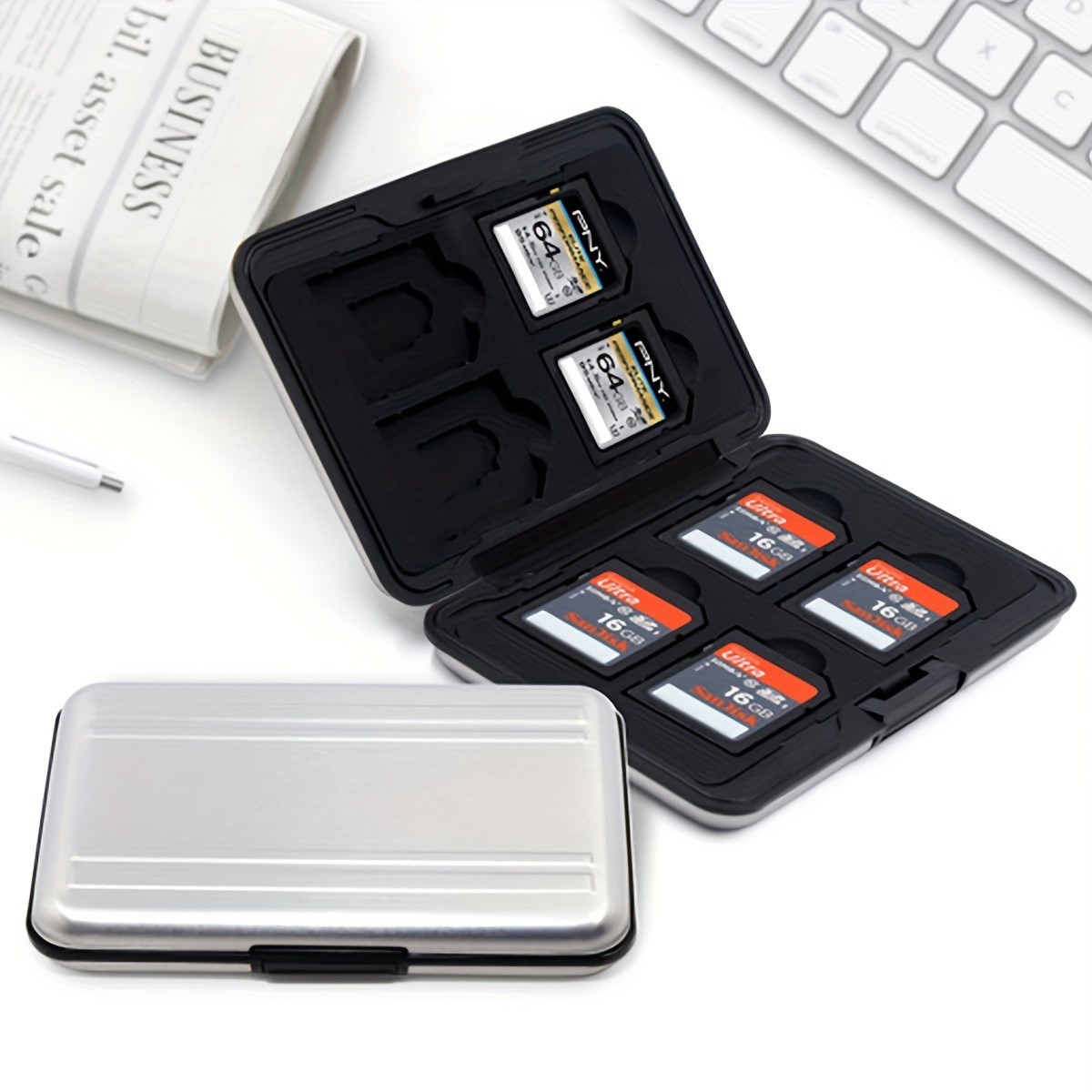 Silver SDXC Storage Aluminum Case Micro SD Cards Holder Case Memory Card Box 2x