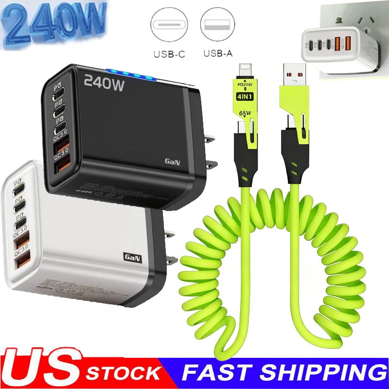 240W Super Fast Charging USB Type C Wall Charger For Samsung iPhone Google Phone