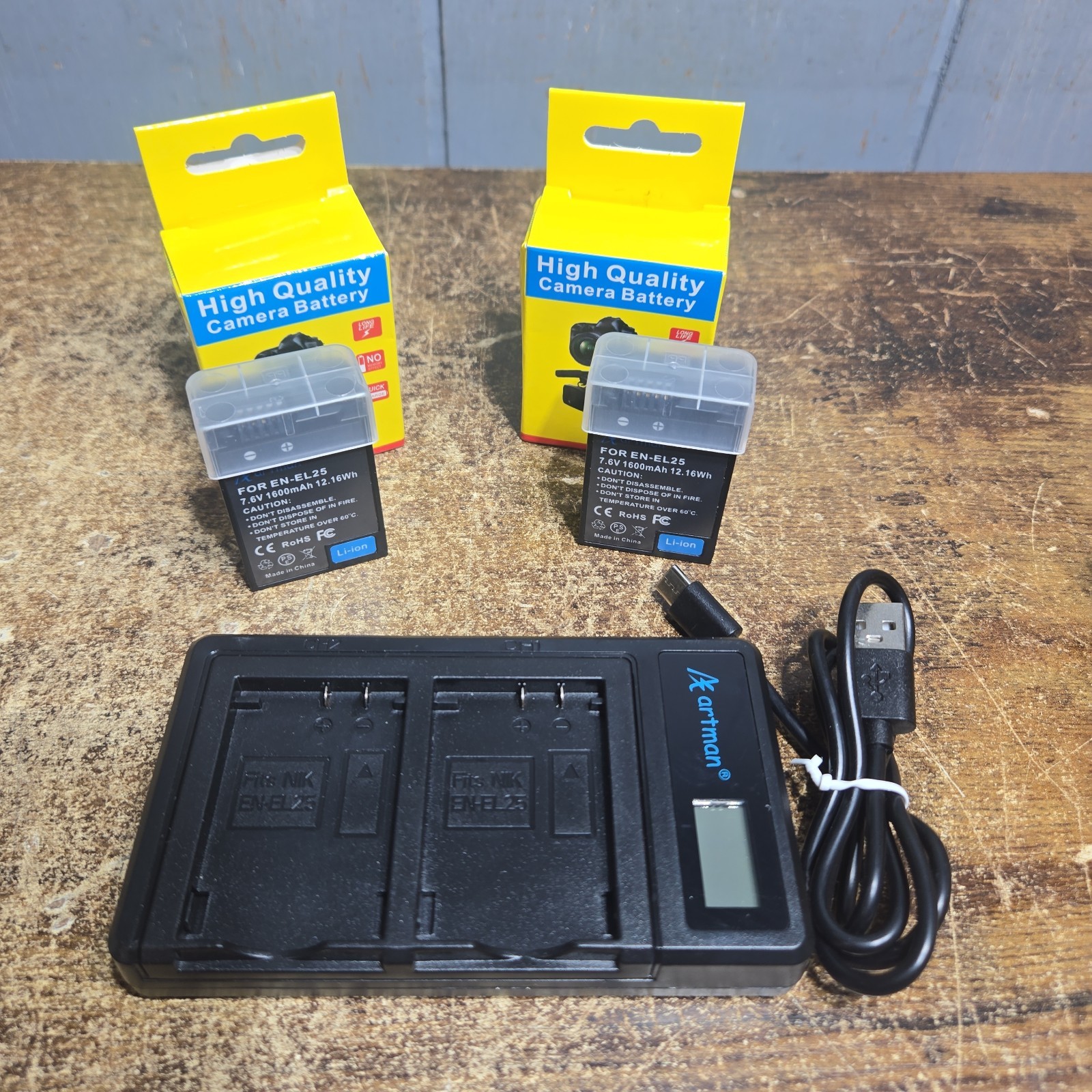 Artman EN-EL25 EN-EL25A Battery 2-Pack 1600mAh and USB-C LCD Dual Charger Compat