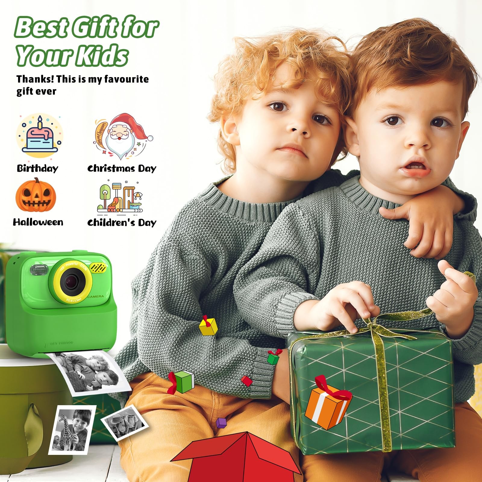 Kids Instant Digital Cameras for Boys and Girls, 1080P HD Dual-Lens Selfie Di…