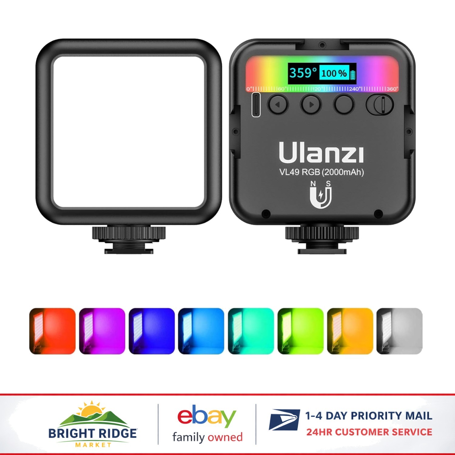 Rechargeable RGB Photography Light with Adjustable Color and Brightness Control