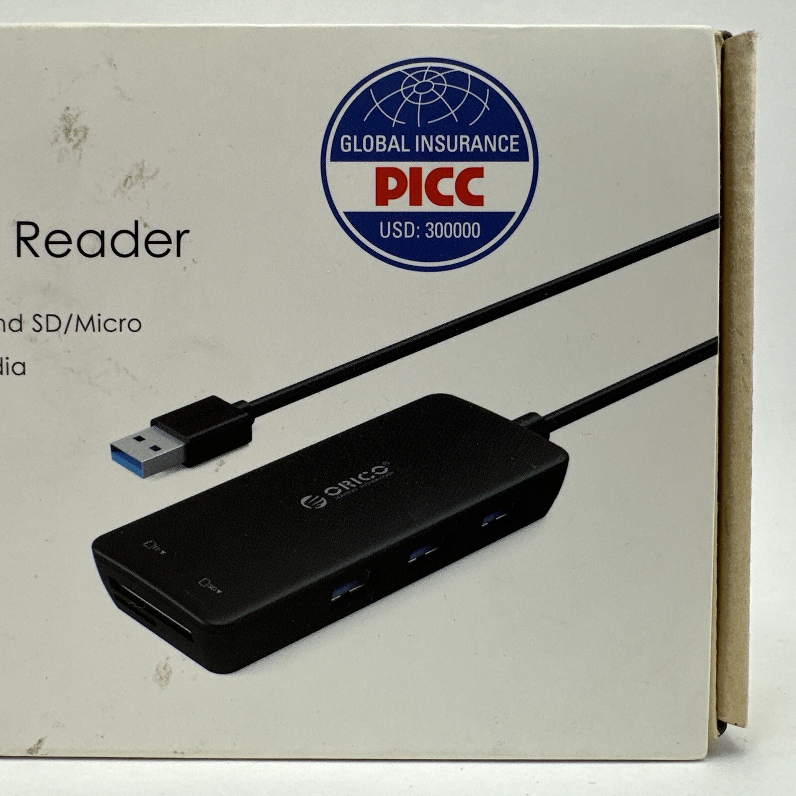 O-ORICO H3TS-U3 3 Port USB 3.0 HUB w/ SD SDHC SDXC Micro SD Card Reader Black
