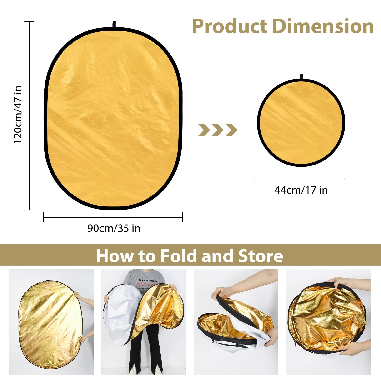 35″x47″ 5-in-1 Photography Reflector with Stand, Clamp & Carry Bag – Oval, Folda